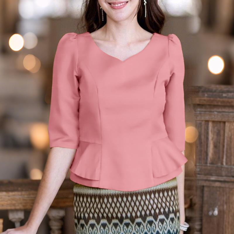 

ZANZEA Women Casual V-Neck Summer Half Sleeve Ruffles Blouse S рожевий