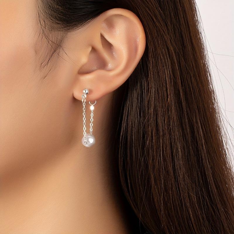 Perlen-Steckohrringe, Ohrringe, Kette, lineares Design, versilbierter Quaste.