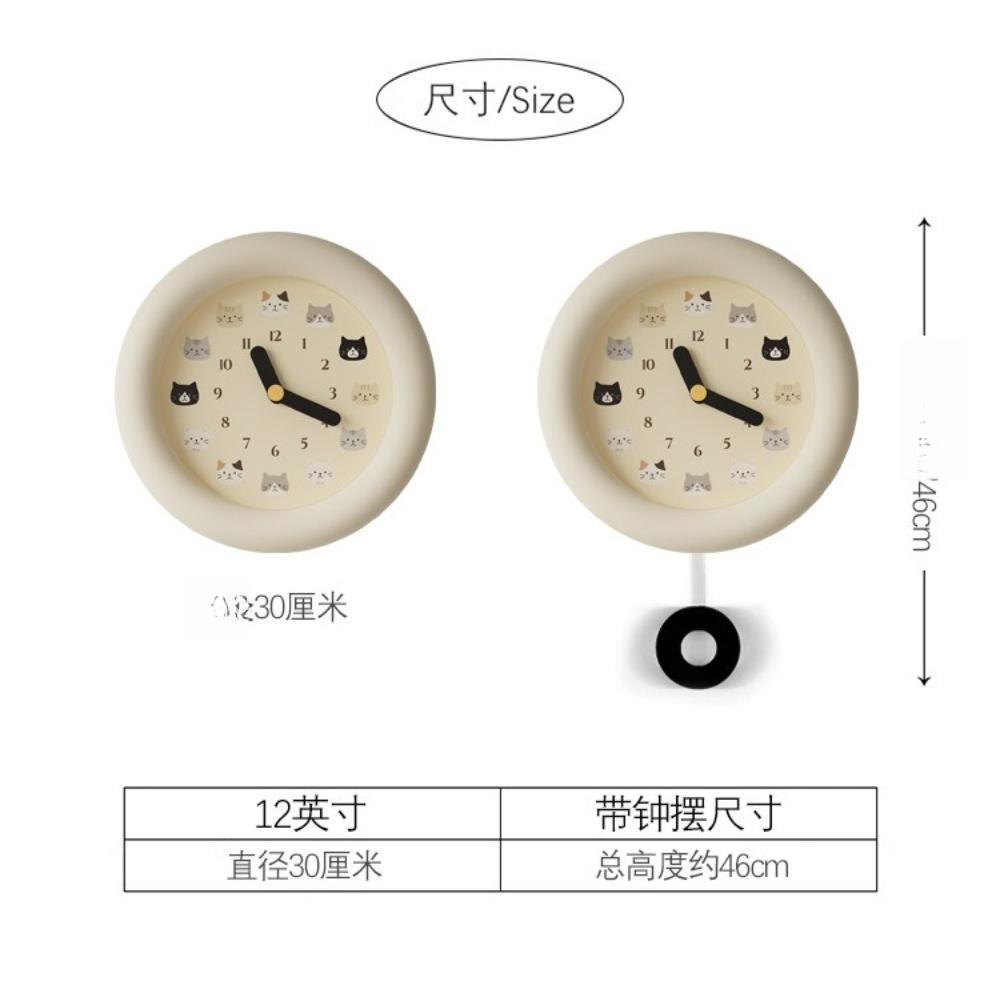 Cute Round Wall Clock with Cats Pattern Dial Silent Pendulum Clock Mute Clock for Kids Room Bedroom Living Room Home Decor Gifts