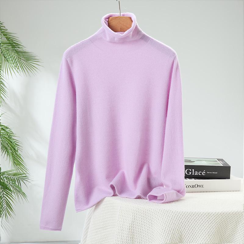 Lekasha Women's Slim Fit Cashmere Turtleneck Sweater - Rolled Edge, Semi-High Neck, Long Sleeve, Fashionable Base Layer.