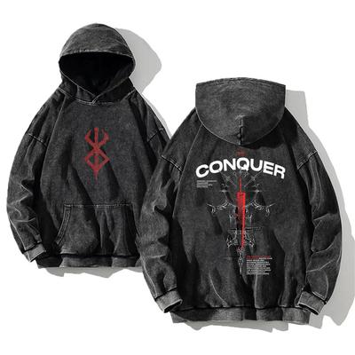 2025 Manga Berserk Grafische Hoodie Vintage Gewassen Oversized Streetwear Puur Katoen Lange Mouwen Sweatshirts Heren Dames Kleding