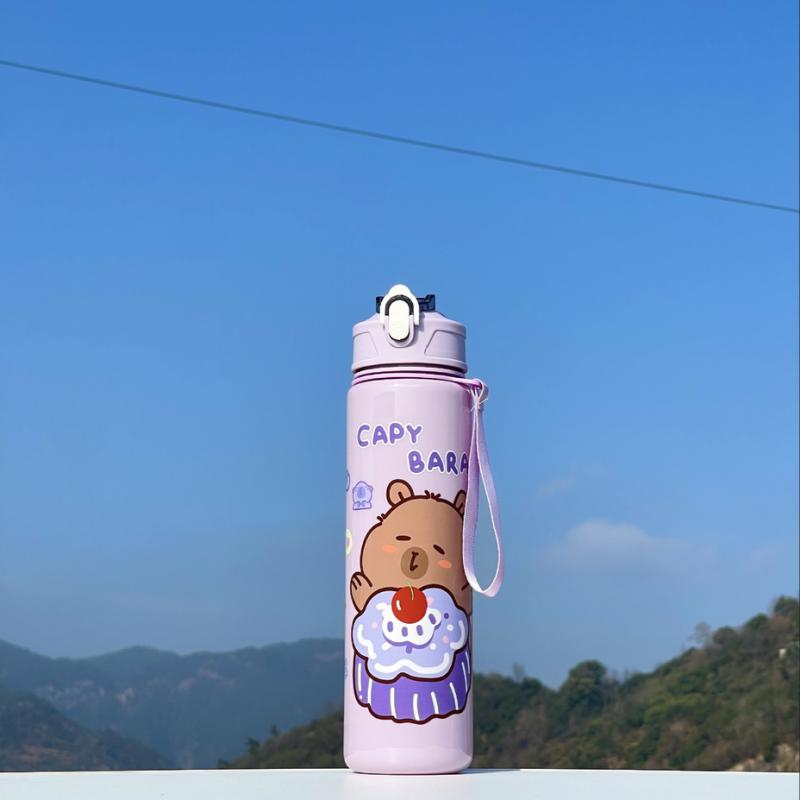 750ML Cartoon Cute Water Cup with Straw & Handle Sports Water Bottle Large Capacity Travel Water Cup for Fitness Sports