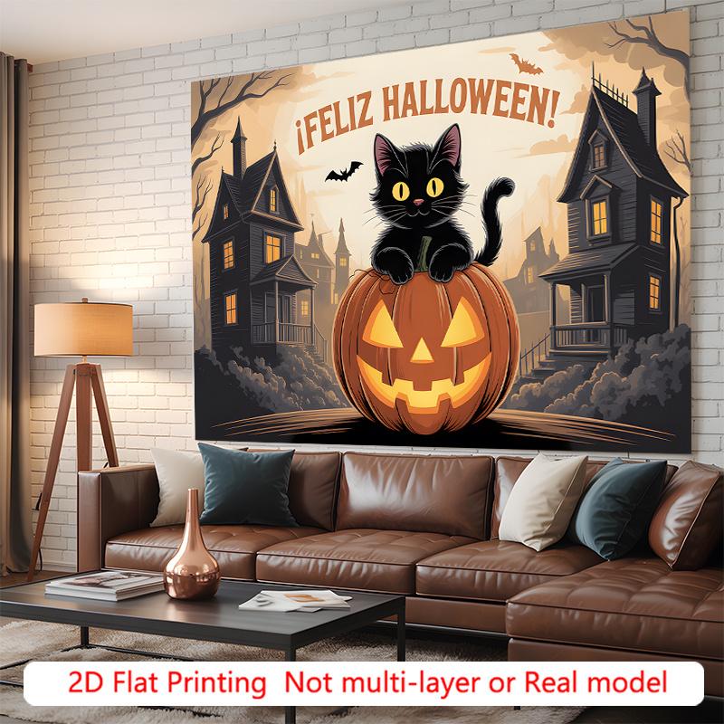Party Backdrop Halloween Black Flat Spooky Pumpkin Jack Lantern Haunted Houses Event Photo Background Party Decor