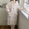 Wumida Autumn and Winter Nightgown Coral Fleece Pajamas Women's Fleece Thickened Thermal Printed Loungewear Hooded Set