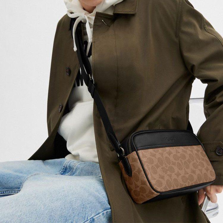 Coach Graham Artificial Leather With Cow Leather Shoulder Bag, Crossbody Bag Medium Men's Brown & Yellow & Black CV921-QBNRX
