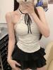 Sexy Lace-Panel Backless Halter Top with Bow Tie Slimming and Figure-Flattering Underwear Top