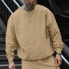 Men's Round Neck Jacquard Chessboard Base Layer Top Casual Long Sleeve Sweatshirts