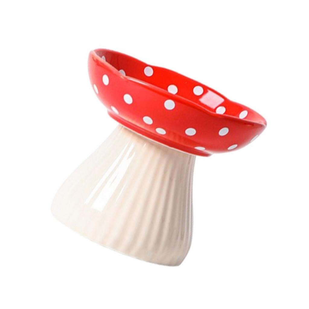Elevated Cats Mushroom Shape Bowl Prevents Choking and Vomiting Cartoon Cats Feeding Dish Handcrafted Stand