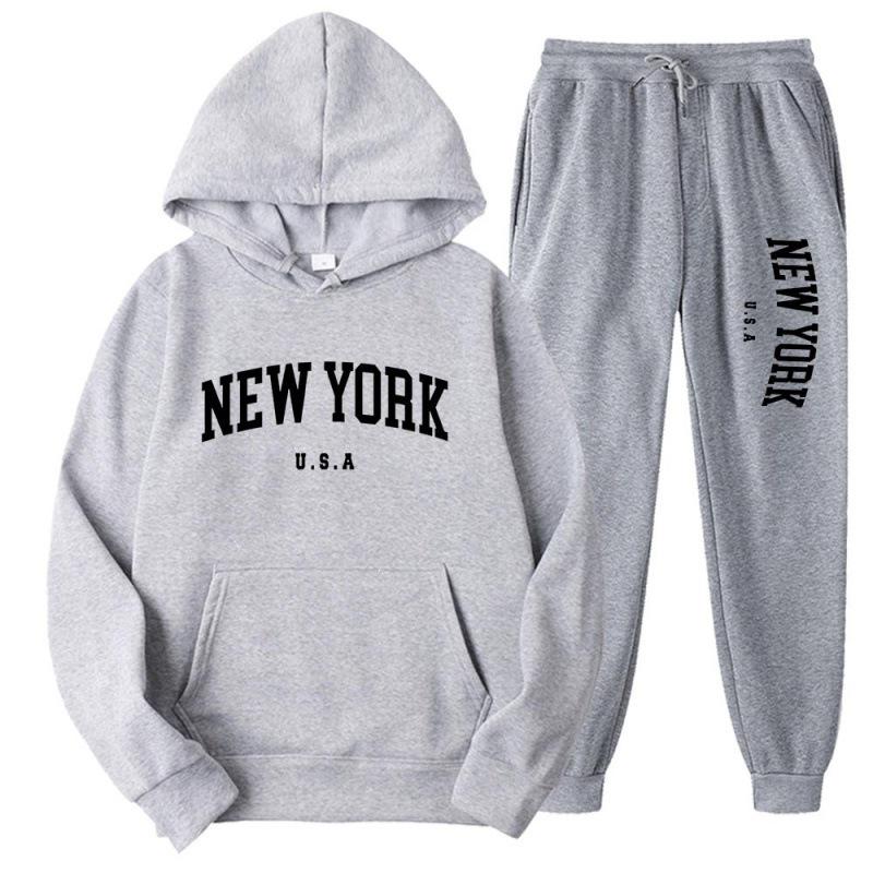 Unisex Fashion Letter Print Casual Loose Hoodie Set