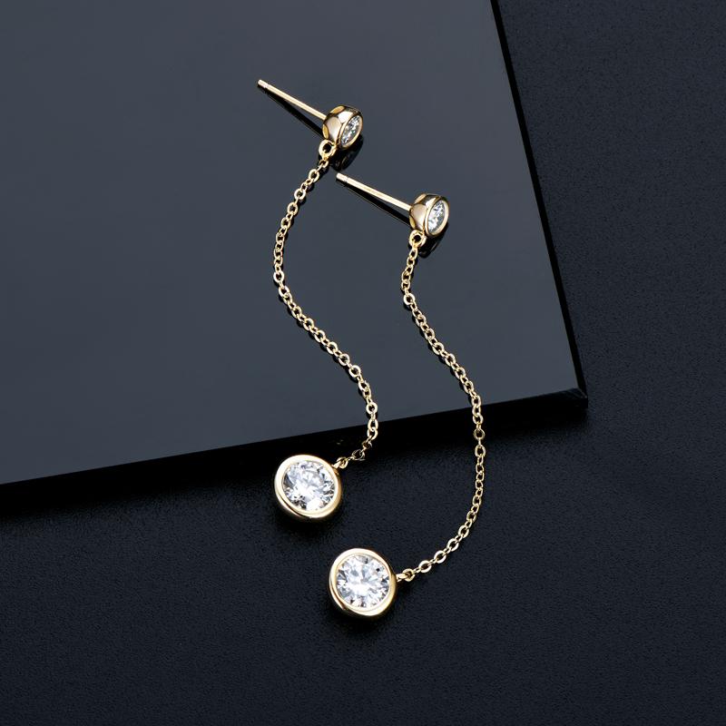 IOGOU Lange Quasten-Hängeohrringe 1,6 Karat gesamt Fass gefasster Moissanit für Damen Original 925 Sterling-Silber Mädchen Feiner Schmuck 14 Karat Gold