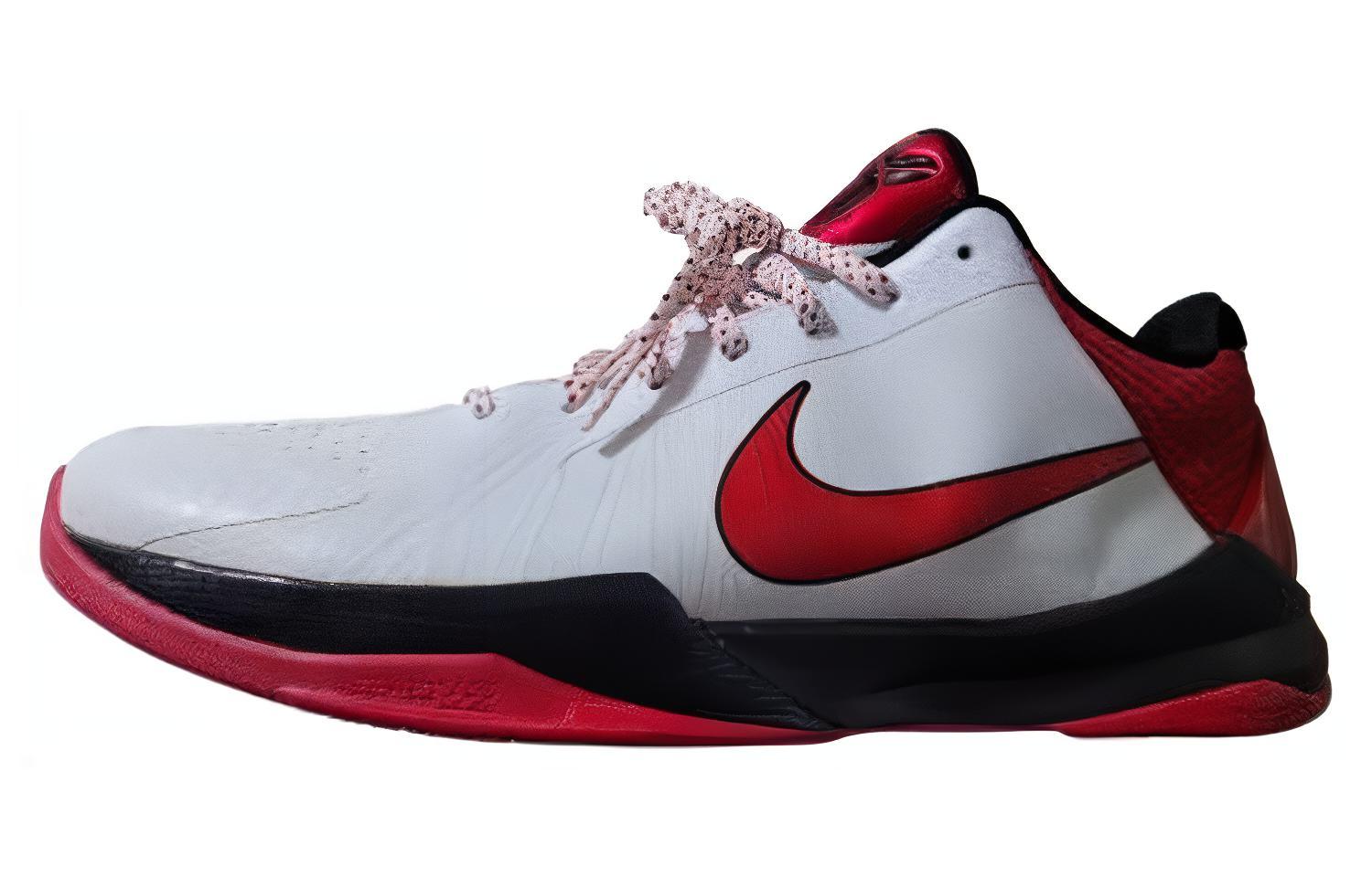 

Nike Zoom Kobe 5 Comfortable Abrasion Resistant Breathable Low top Basketball Shoes Unisex White Red 386430-161 43
