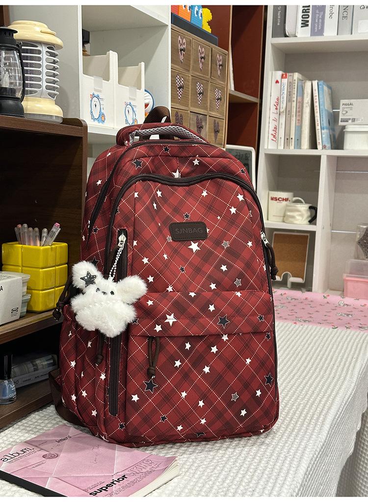 Schoolbag light blue bubble star grid diffuse schoolbag student party sea salt sweet cool wind travel to school daily leisure backpack