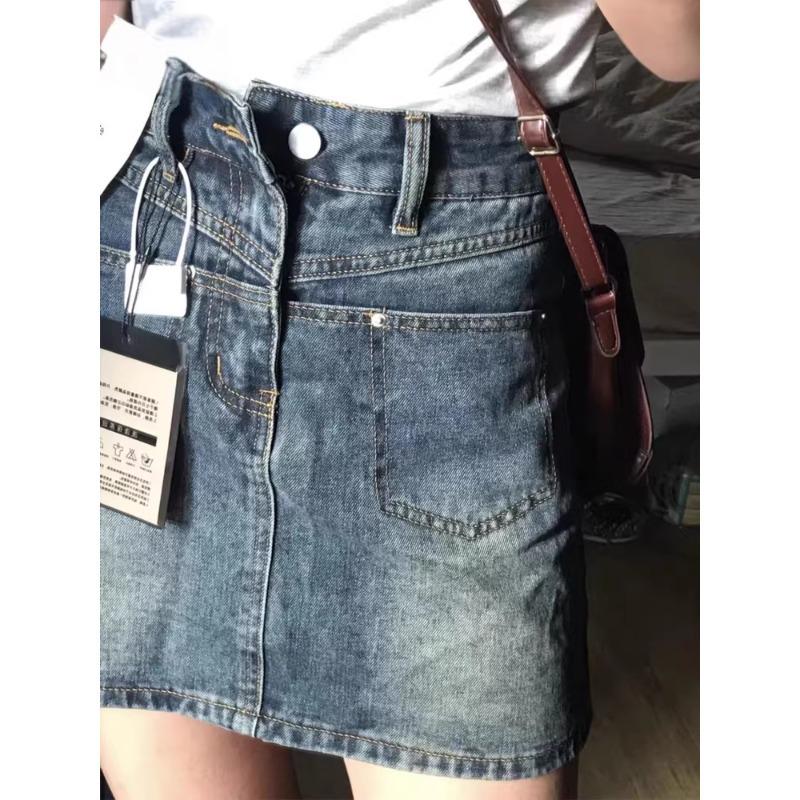 Pear-Shaped Retro Blue Denim High-Waist A-Line Mini Skirt for Women - Plus Size Available