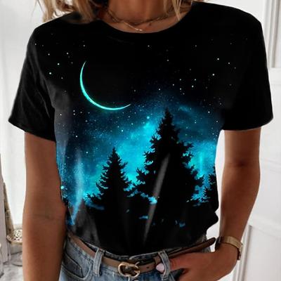 Dam Sommar T-shirt Trendtryck Retro Mode Kortärmad T-shirts Casual Tryckta Toppar