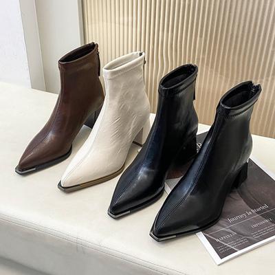 Winter Street Style Spitzschuh Damen Stiefeletten Dicke Absätze Schuhe Weiblich Vintage Kurze Stiefeletten De Muje