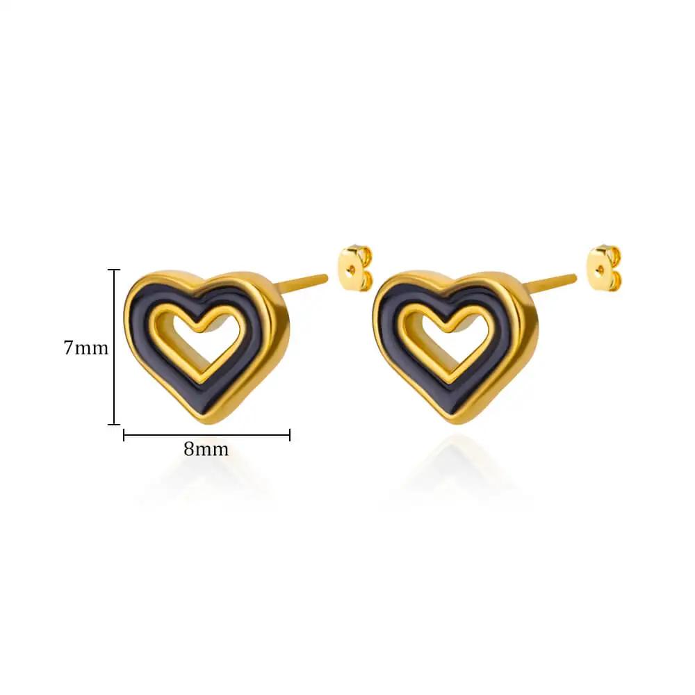 Stainless Steel Enamel White Heart Earring for Women Minimalist Gold Color Stud Earrings Waterproof Vacation Charm Zircon Gifts