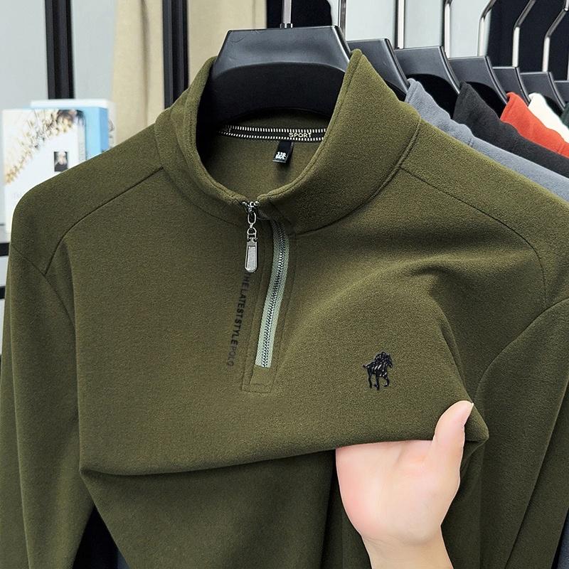 Men's Semi High Neck Zipper Long Sleeve T-Shirt Winter Solid Color Print Warm Fashion Casual Commute Men'swear