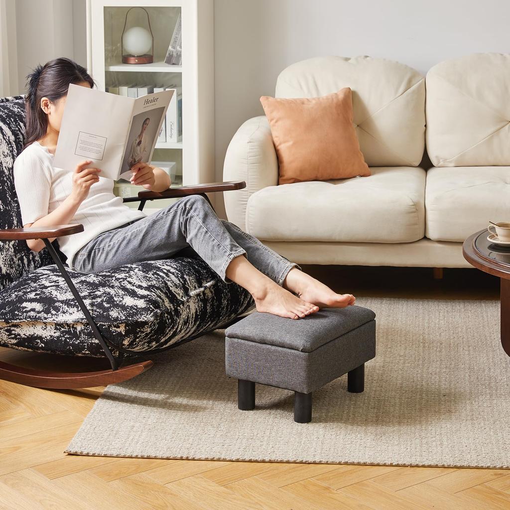 Aibiju Low Stool with Solid Wood Mini Linen 150kg Weight Hinged Light Legs, High-Resilience Chair, Footstool, 403024cm, Fabric, Capacity, Lid, Gray,