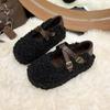 Cute fluffy slippers women's 2025 new autumn and winter velvet lamb wool shallow mouth beanie shoes with Mary Jane shoes