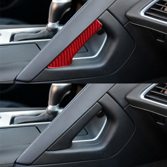 2pcs Red Carbon Fiber Car Central Handle Cover Sticker For Corvette C7 2014-
