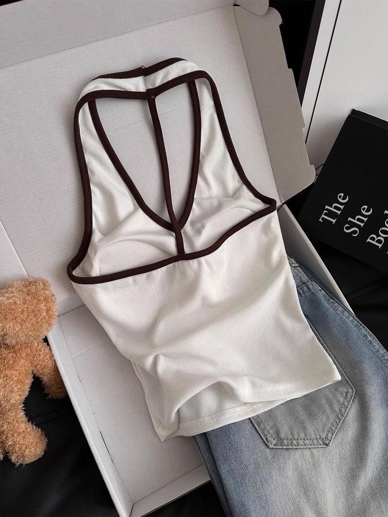 Women's American Spicy Letter Print Halter Tank Top with Chest Pad - Slimming & Flattering