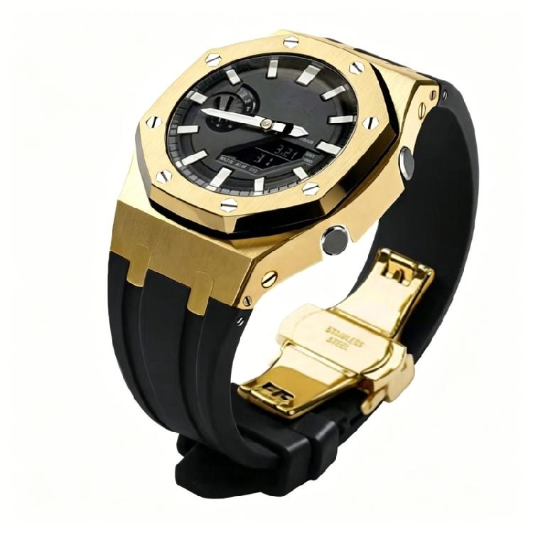 Elegante Edelstahlhülle & Glattes Silikonarmband Rostfreies Stahlgehäuse Einfache Installation für Casioak GA2110 GA2100 Geräte