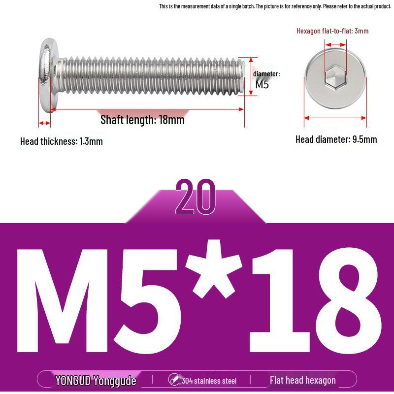 304 Stainless Steel Ultra-Thin Flat Head Hex Socket Bolt, M2-M12