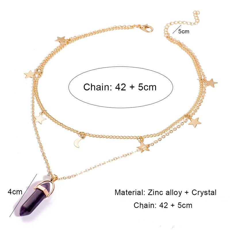 Boho-Schmuck, geometrischer Stein, Mond und Stern, mehrschichtige Anhänger-Halsketten, Halsbandkette für Frauen
