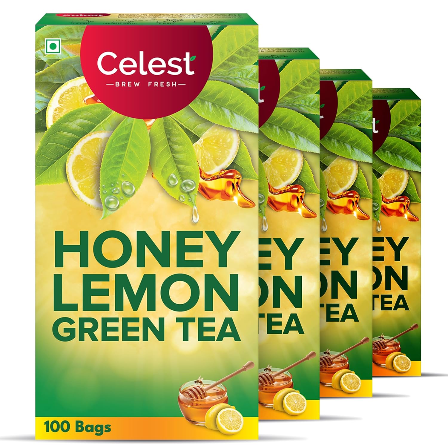 Celest Lemon & Honey Green Tea 100 Tea Bags X Pack of 4 | Daily Detox & Refreshing Herbal Wellness