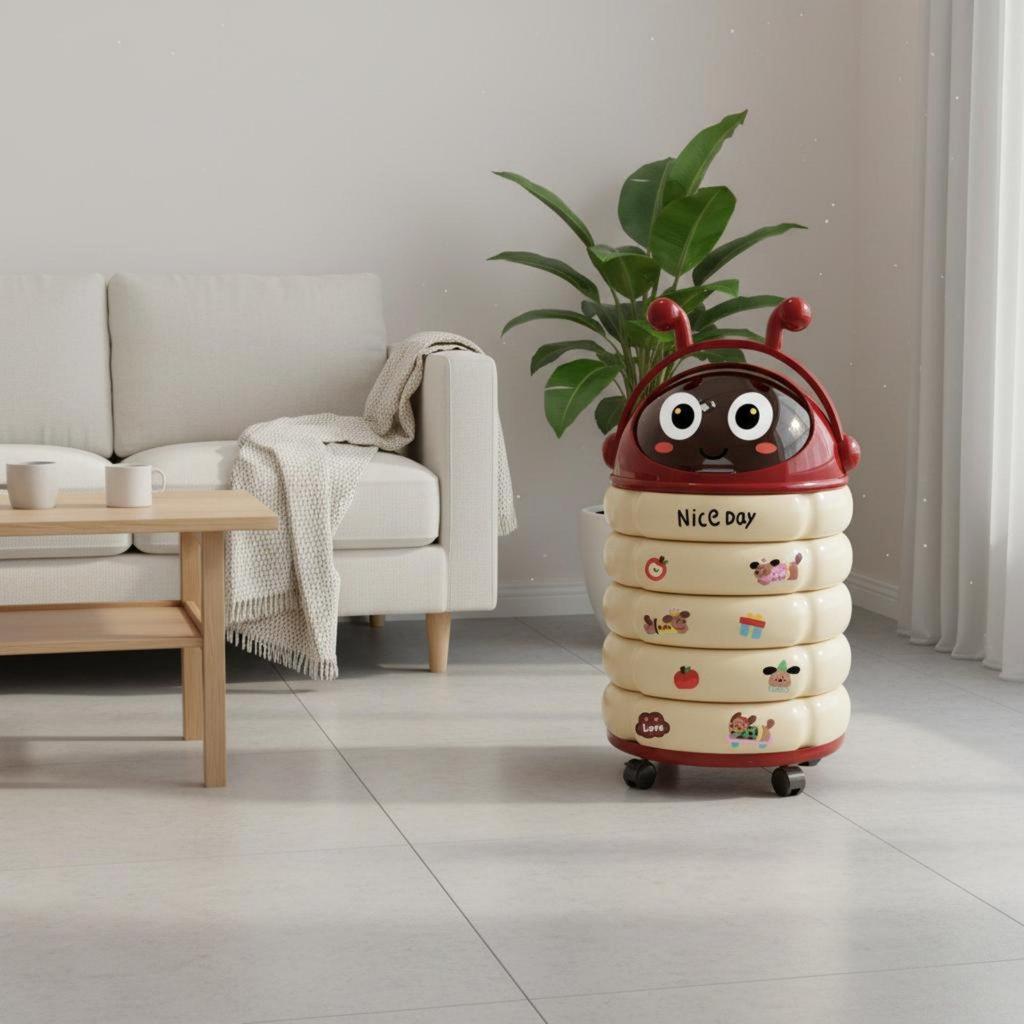 Trash Can Space-Saving Wheeled Bin Feline Decor