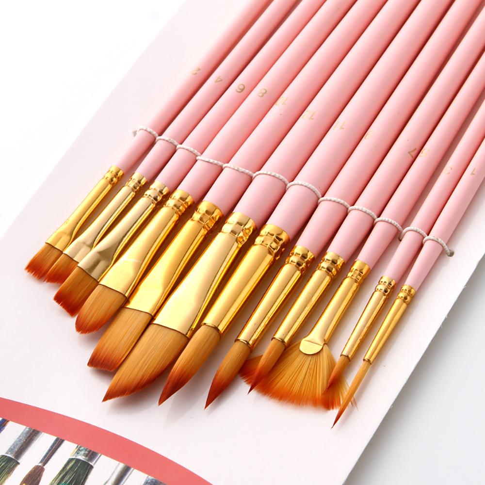 12pcs Paint Brushes Set Kit Multiple Mediums Brushes with Nylon Hair for Artist Acrylic Aquarelle