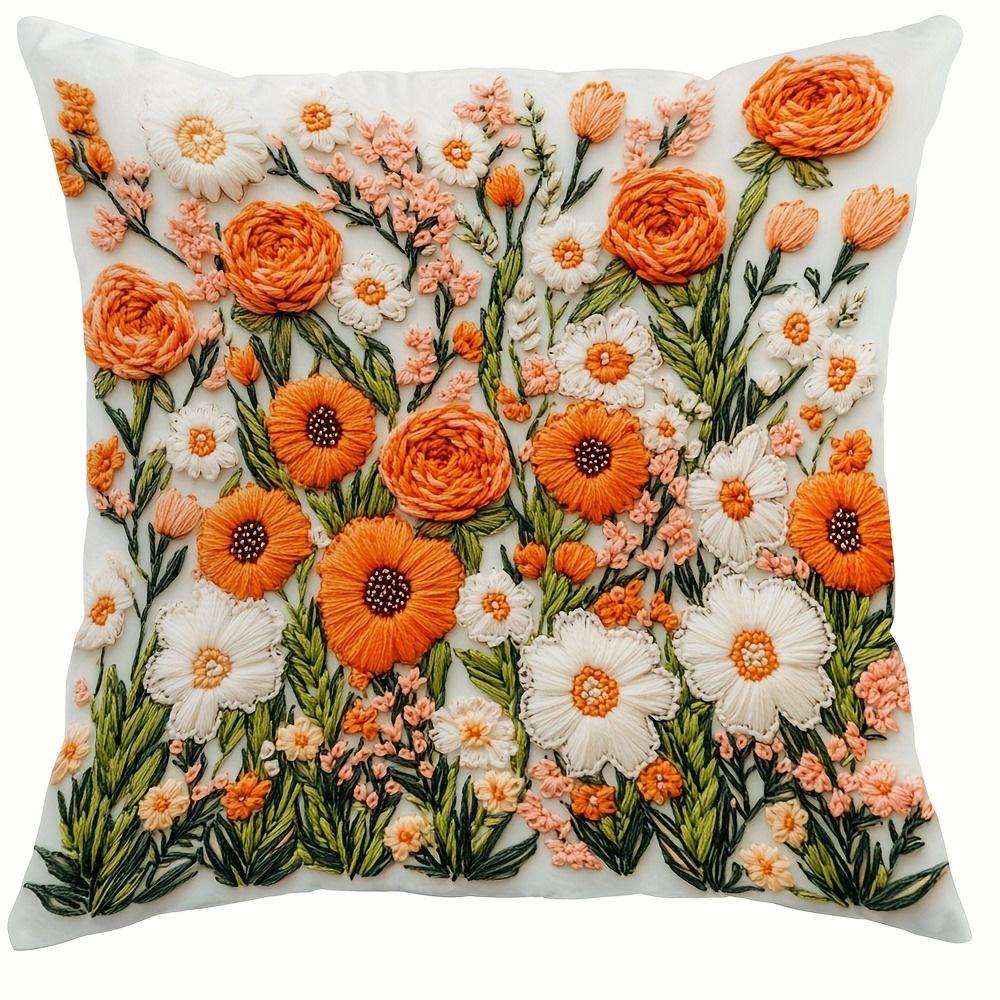Blumen-Präge-Kissenbezüge: Lebendiges Orange und Weiß Blumenarrangement Sofakissenbezug Wohnzimmer Dekoration 2D Flachdruck