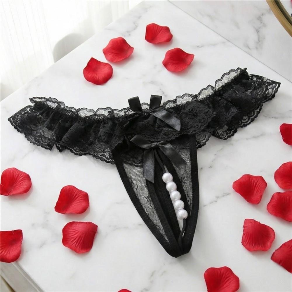 Mesh Hollow Lace Pearl Panties Low Waist See-through Thong Fashion Underwear for Women  Gifts