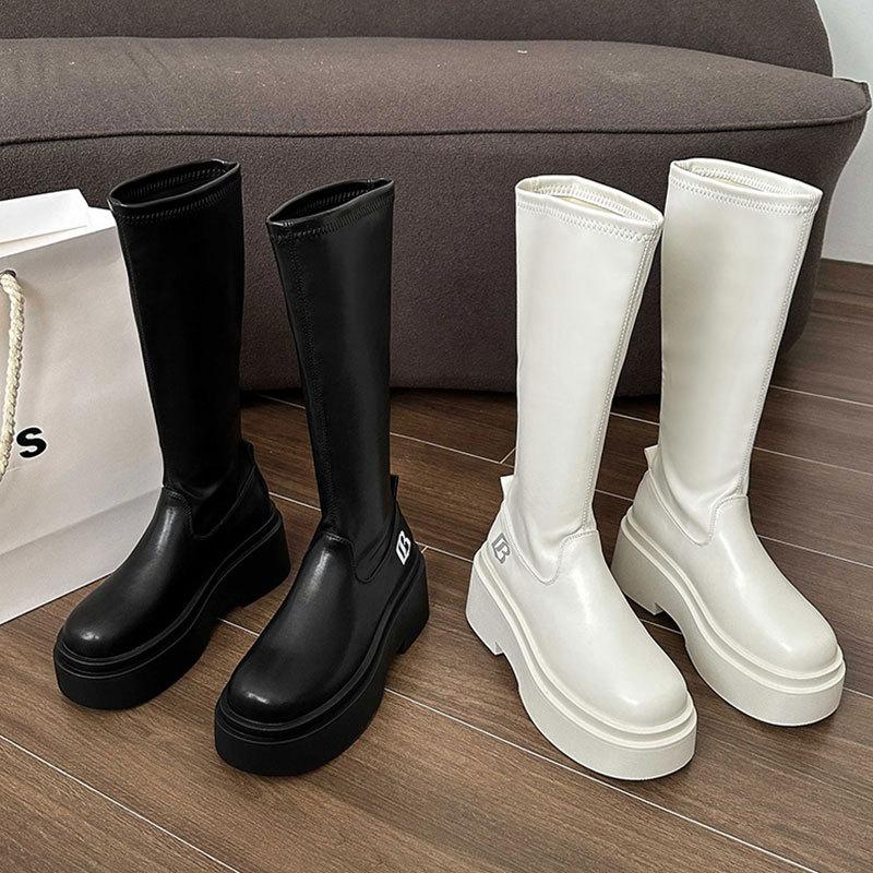 Knee Length Long Boots for Women Elastic Slim Boots 2024 Autumn New Height Increasing Thick Soled Fashionable High Top Boots