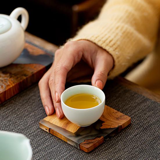 Tea Coaster Japanese Style Good Heat Insulation Natural Wooden Resin Cup