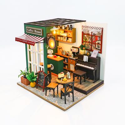 DIY 3D Puzzles Holzspielzeug Miniatur Puppenhaus Handgemachtes Puppenhaus Modell Bausätze Kaffeehaus Spielzeug für Kinder Geschenke