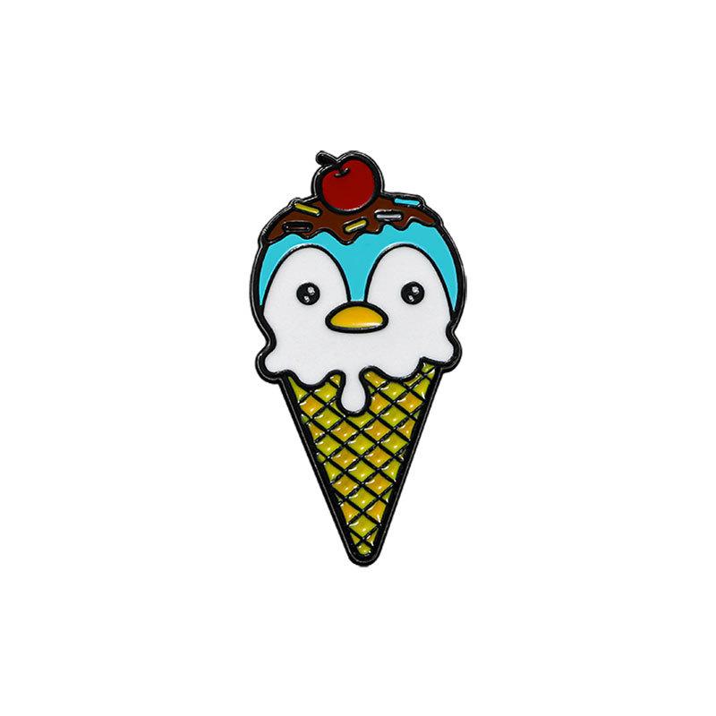Cute cartoon ice cream penguin brooch cute student small gift schoolbag decoration badge dripping oil