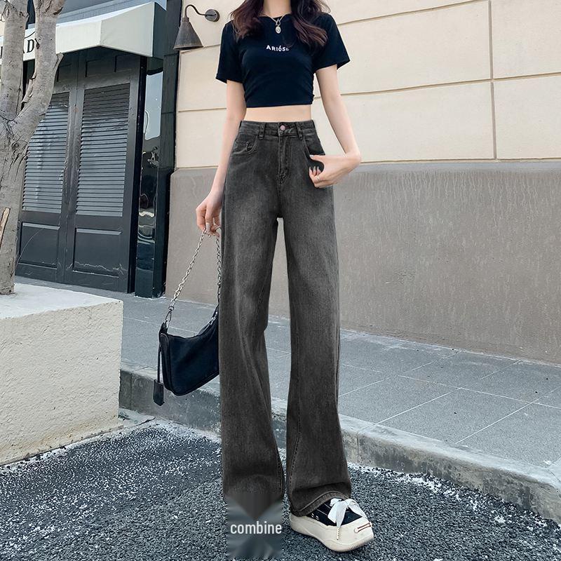 Jeans da donna a gamba larga a vita alta: Pantaloni Lunghi a Gonna Dritti Larghi Drappeggiati Primavera/Estate 2023