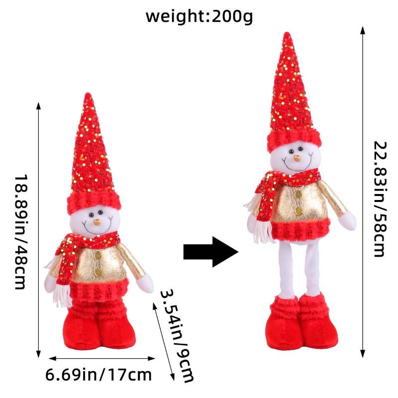 Golden Christmas Standing Figure Doll,Santa Claus Snowman Reindeer Retractable Doll With Retractable Spring Legs For Christmas