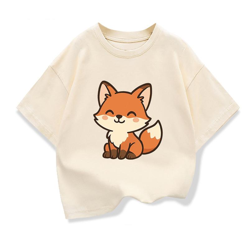 Kids Short-Sleeve T Shirts Cute Fox Children's Summer Pure Cotton Loose Tees Boys Girls Casual Tee Tops Kids Clothing Gift