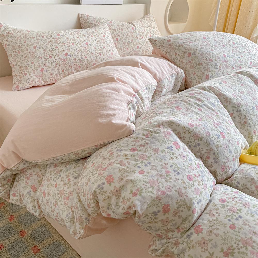 Pure Cotton Class A Maternal And Infant Grade Double-Layer Yarn Four-Piece Set, Summer Breathable Small Floral Dormitory Can Be Washed Without Pilling
