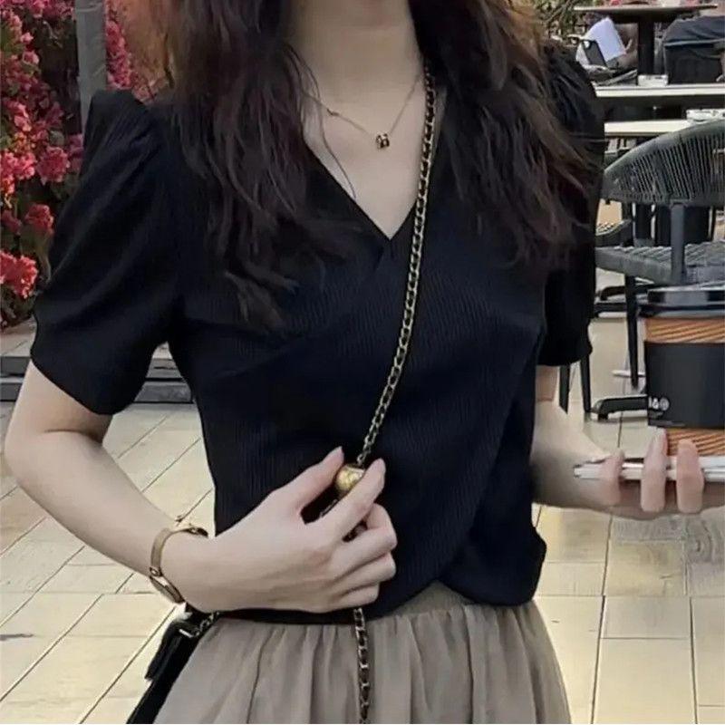 

Женский модный комплект из двух предметов: Топ и юбка с короткими рукавами и V-образным вырезом весна/лето — утягивающий, нежный стиль M (95-105 Jin)