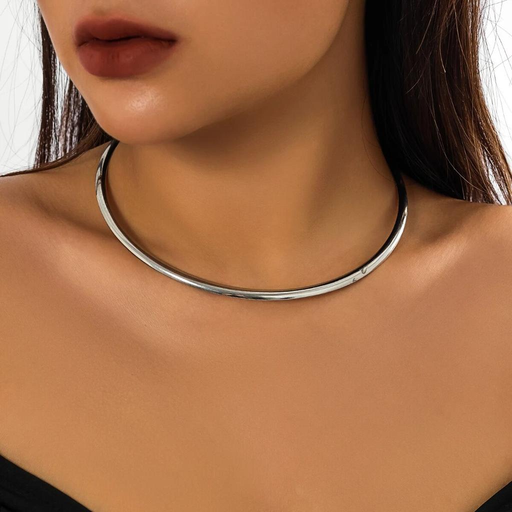 Vintage Iron Metal Torques Choker Necklace Women Goth Gold Color Smooth Adjustable Chain Fashion Jewelry Steampunk Party Gift