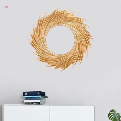 Sun Shape Decorative Mirror Room Background Wall Decorative Mirror Rattan Innovative Art Decoration Round Makeup Mirror