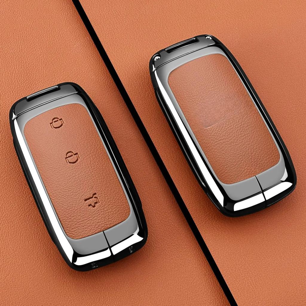 Zinc Alloy Leather Car Key Case Cover for Geely EX5 Galaxy Starship 7 EM-i L7 E8 E5 Remote Keychain Housing Fob Accessories