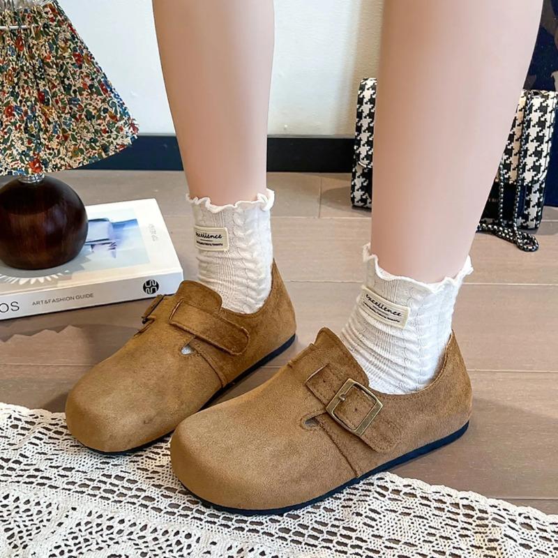 Women Buckle Casual Flats Shoes New Style Height Sneakers Fashionable Deep Mouth Belt Buckle Casual Loafers  De Mujer