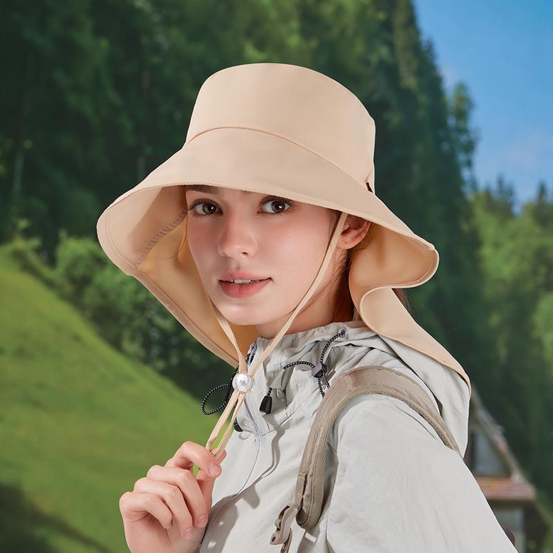 Sommer faltbarer Taschenhut große Krempe Schal Nackenschutz Sonnenschutz Fischerhut Outdoor Mode vielseitiger Sonnenhut Damen