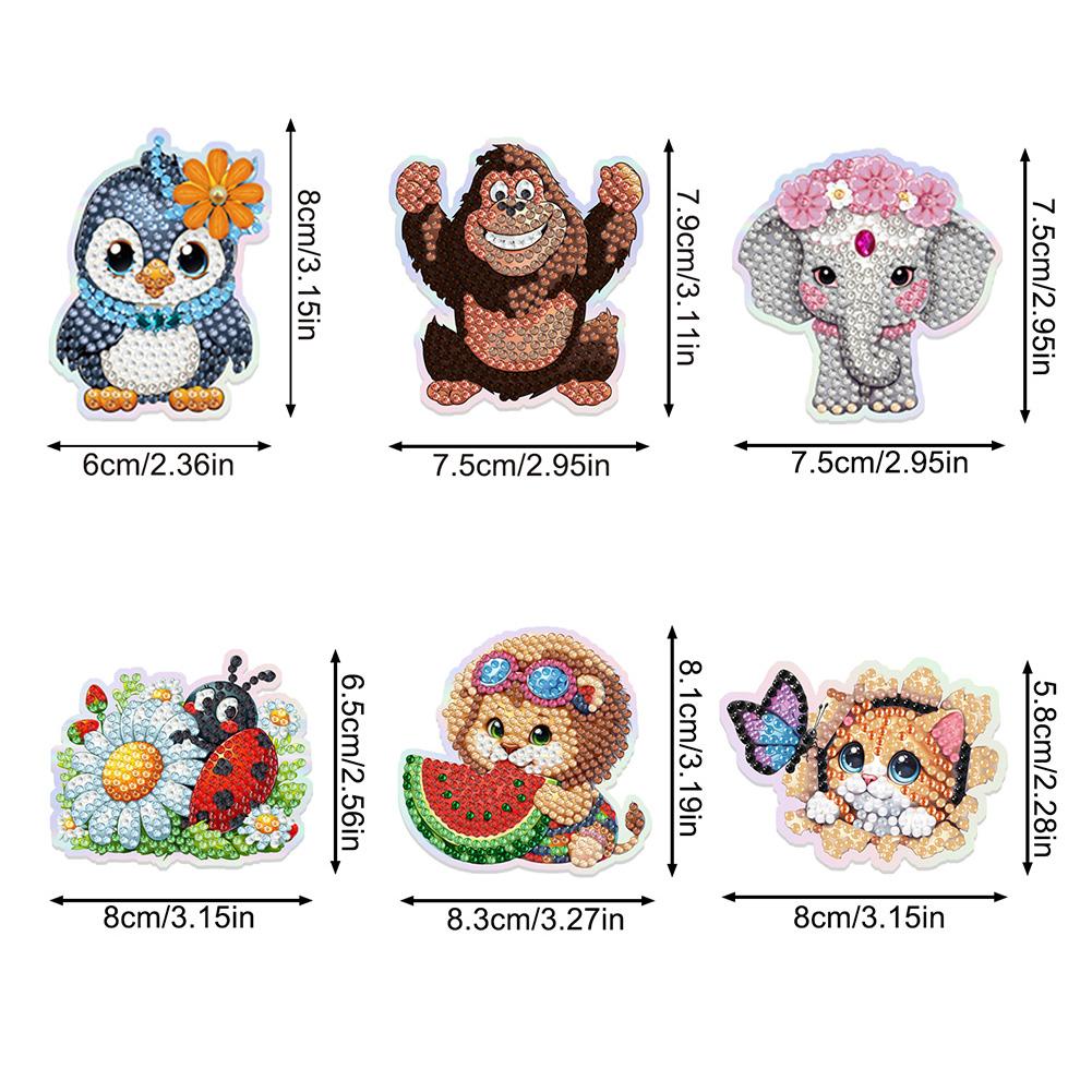 6Pcs Animal DIY Acrylic Diamond Painting Fridge Magnets DIY Diamond Painting Magnets Kit Crystal Sparkling Diamond Magnets Set
