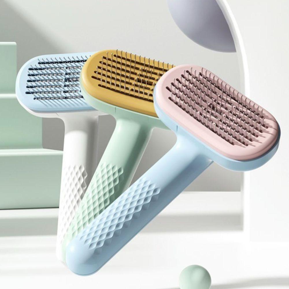 Self-Cleaning Pet Cat Comb Stainless Steel Round Needle Head Dog Hair Remover Non-slip Handle Pet Massage Comb Bath