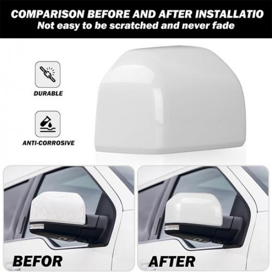 2pcs Replacement Mirror Covers Cap Painted White Fits 2015-2020 Ford F150 F-150